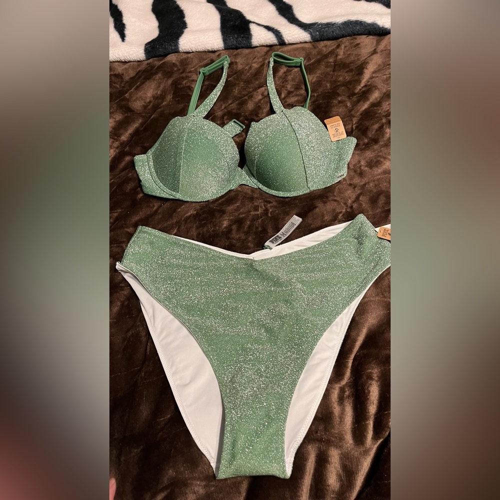 NWT XL victoria’s Secret bikini, green shimmer glitter